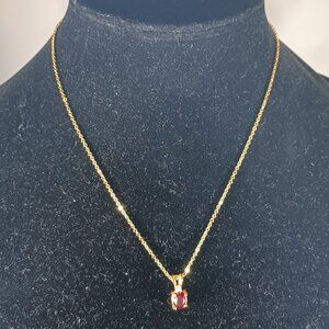 Women's Gold Tone Chain Necklace w/ Red Stone